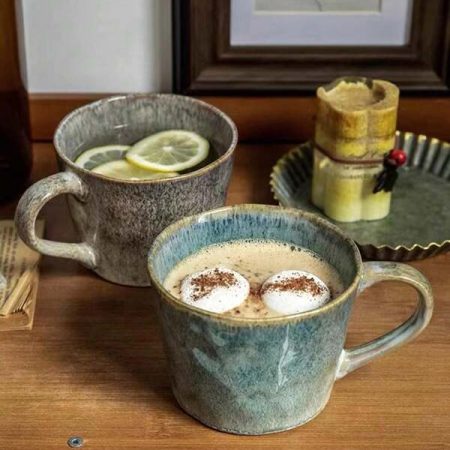 2pcs Retro Style Ceramic Coffee Mug, Couples Water Cup, High Temperature Resistant, Suitable For Office And Home Use Kiln-changing Streamer Water Pattern Cup