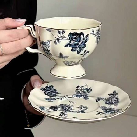 1pc French-Style Afternoon Tea Coffee Cup With Exquisite Ceramic Saucer Vintage Flower Tea Set White