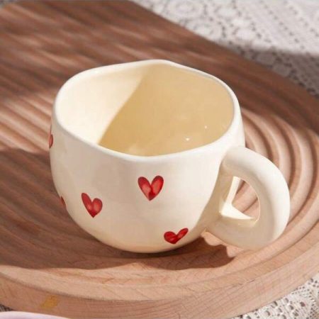 Creative Heart Shaped Ceramic Mug, High-Quality Water Cup For Home, Couples, Cute Office Coffee Cup Yellow