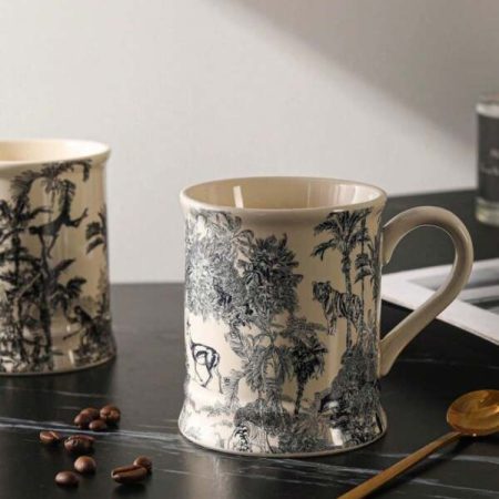 A Large Capacity Mug, Vintage French Style Forest Blue Ceramic Cup, Perfect For Afternoon Tea, Coffee, Breakfast Milk, Also Ideal As Special Gifts And Couple Cups For Home, Office, Restaurant Or Any Occasion Blue Tiger Mug