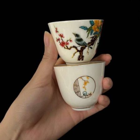 1pc Retro Ceramic Tea Cup, Hand Painted Flower & Bird Design, Collectible Item, Great For Festival & Birthday Gift 8 Cups