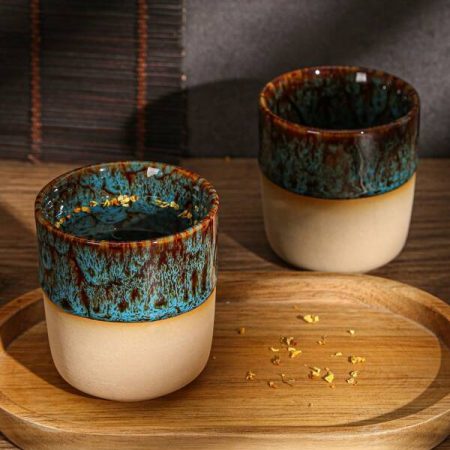 1pc New Japanese-Style Ceramic Kiln-Changing Tea Cup, Home Living Room Creative Flowing Glaze Vintage Coarse Ceramic Single Cup, Suitable For Tea, Coffee, Milk, Fruit Juice, Weddings, Banquets, Gifts, Birthdays, Christmas Blue