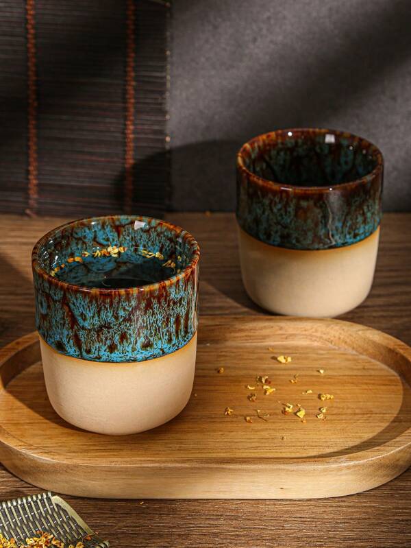 1pc New Japanese-Style Ceramic Kiln-Changing Tea Cup, Home Living Room Creative Flowing Glaze Vintage Coarse Ceramic Single Cup, Suitable For Tea, Coffee, Milk, Fruit Juice, Weddings, Banquets, Gifts, Birthdays, Christmas Blue