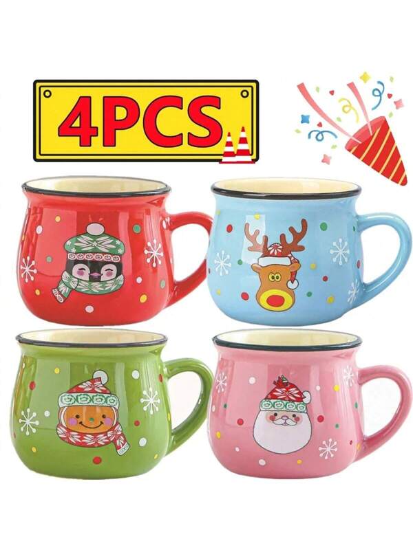 4/1PC Mini Cartoon Mug Creative Ceramic Graffiti Santa Claus Elk Cups Christmas Gifts Milk Coffee Tea Drinkware Water Cups Multicolor