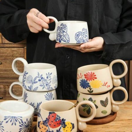 1pc Vintage Wooden Coaster Mug, Available In Ceramic & Crackle Texture, Multiple Patterns Suitable For Home, Office, Cafe, Coffee, Tea And Breakfast Cups Multicolor