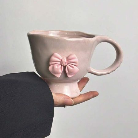 1pc INS Style Pink Butterfly Ceramic Mug, Reactive Glaze High-Footed Ceramic Cup, Vintage Distressed Unique Yogurt Cup, Office Afternoon Tea Coffee Mug, Home Water Cup, Breakfast Milk Cup, Beverage Cup, Ice Cream Cup, Gift For Boyfriend Girlfriend Christmas Multicolor