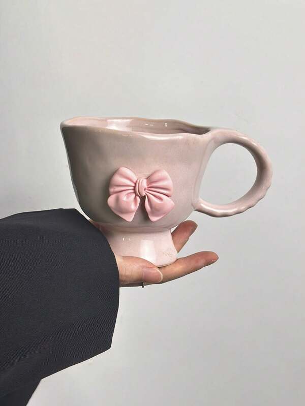 1pc INS Style Pink Butterfly Ceramic Mug, Reactive Glaze High-Footed Ceramic Cup, Vintage Distressed Unique Yogurt Cup, Office Afternoon Tea Coffee Mug, Home Water Cup, Breakfast Milk Cup, Beverage Cup, Ice Cream Cup, Gift For Boyfriend Girlfriend Christmas Multicolor