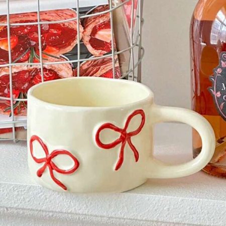 1pc Ceramic Mug With Bow Design, Cream Color, Fashionable Couple Mug, Gift Box Set, Birthday Gift Multicolor