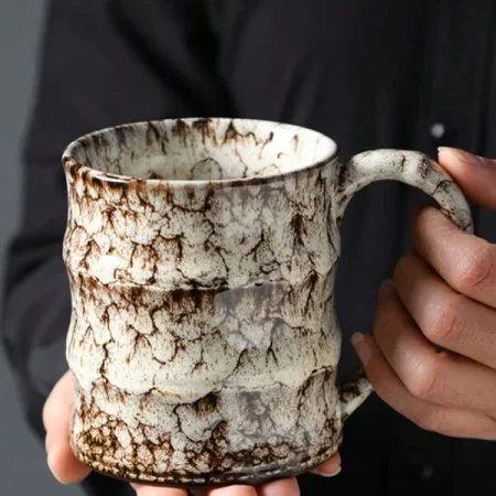 1pc Vintage Bamboo Knot Ceramic Mug, Large Capacity 480ml, Breakfast Cup, Milk Cup, Beverage Cup, Simple Home Office Tea Water Cup, Beer Mug, Coffee Cup Bamboo Cup