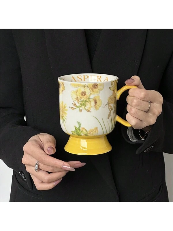 1 Pc Creative Spring Floral Language Ceramic Mug - Vintage Large Capacity Coffee Cup - Stylish Home Water Cup For Unique Drinkware Collection Multicolor